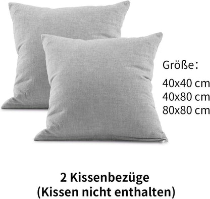 2er Set Kissenbezug 40x40 cm Grau Baumwolle Reißverschluss