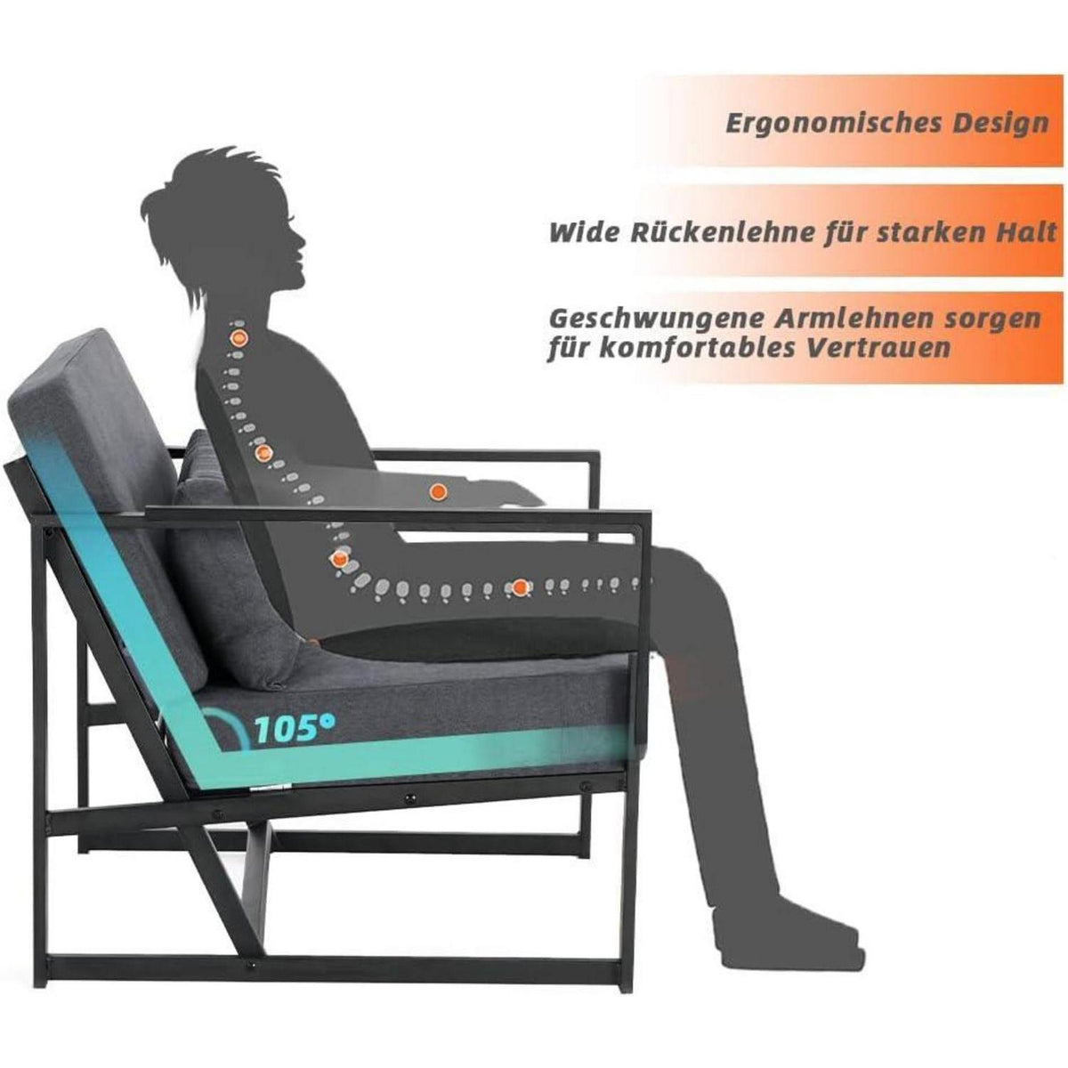 Gepolsterter Cocktailsessel Dunkelgrau – Bequemer Loungesessel mit Armlehnen