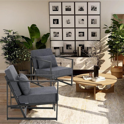 Mingone 2er Set gepolsterte Lounge-Sessel Dunkelgrau
