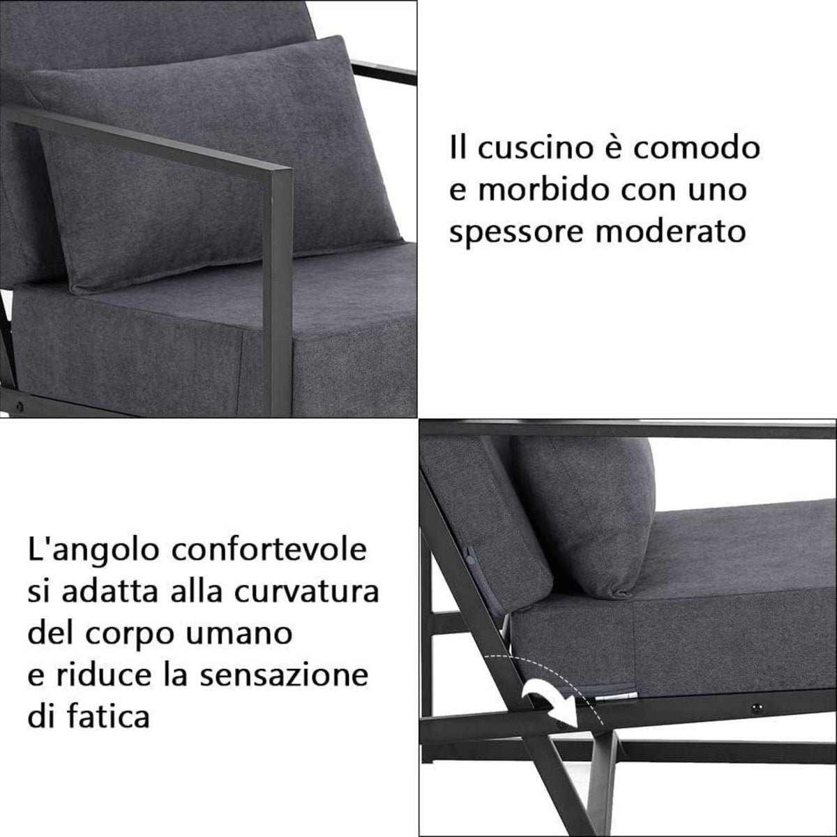 Mingone 2er Set gepolsterte Lounge-Sessel Dunkelgrau