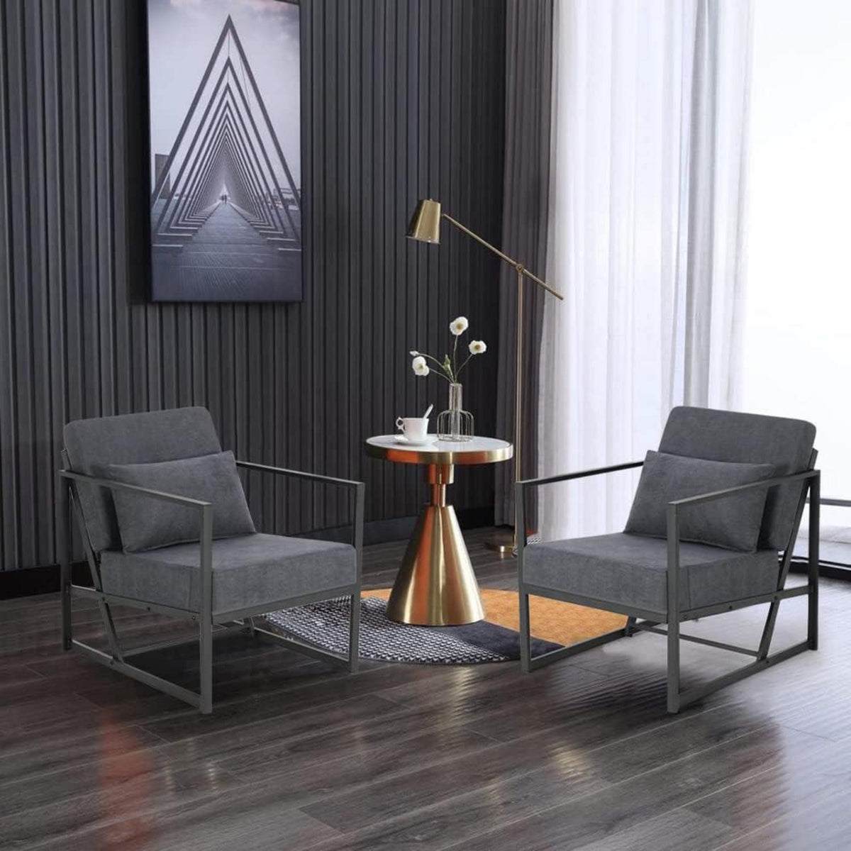 Mingone 2er Set gepolsterte Lounge-Sessel Dunkelgrau