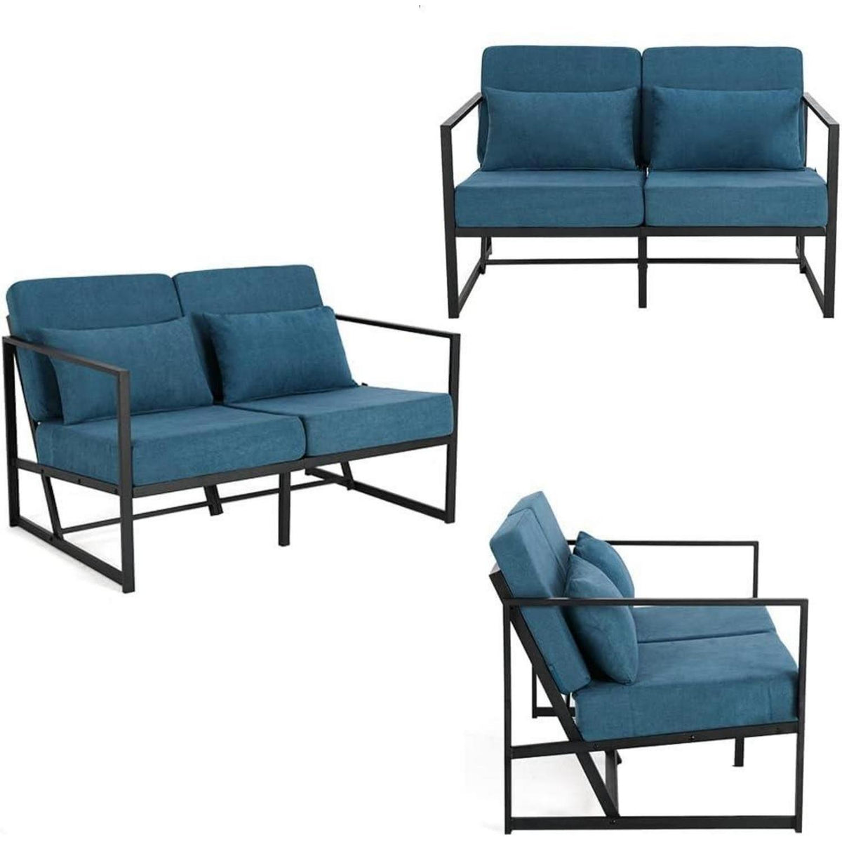 Mingone 2-Sitzer Sofa Blau – Gepolstert & Bequem für Wohnzimmer