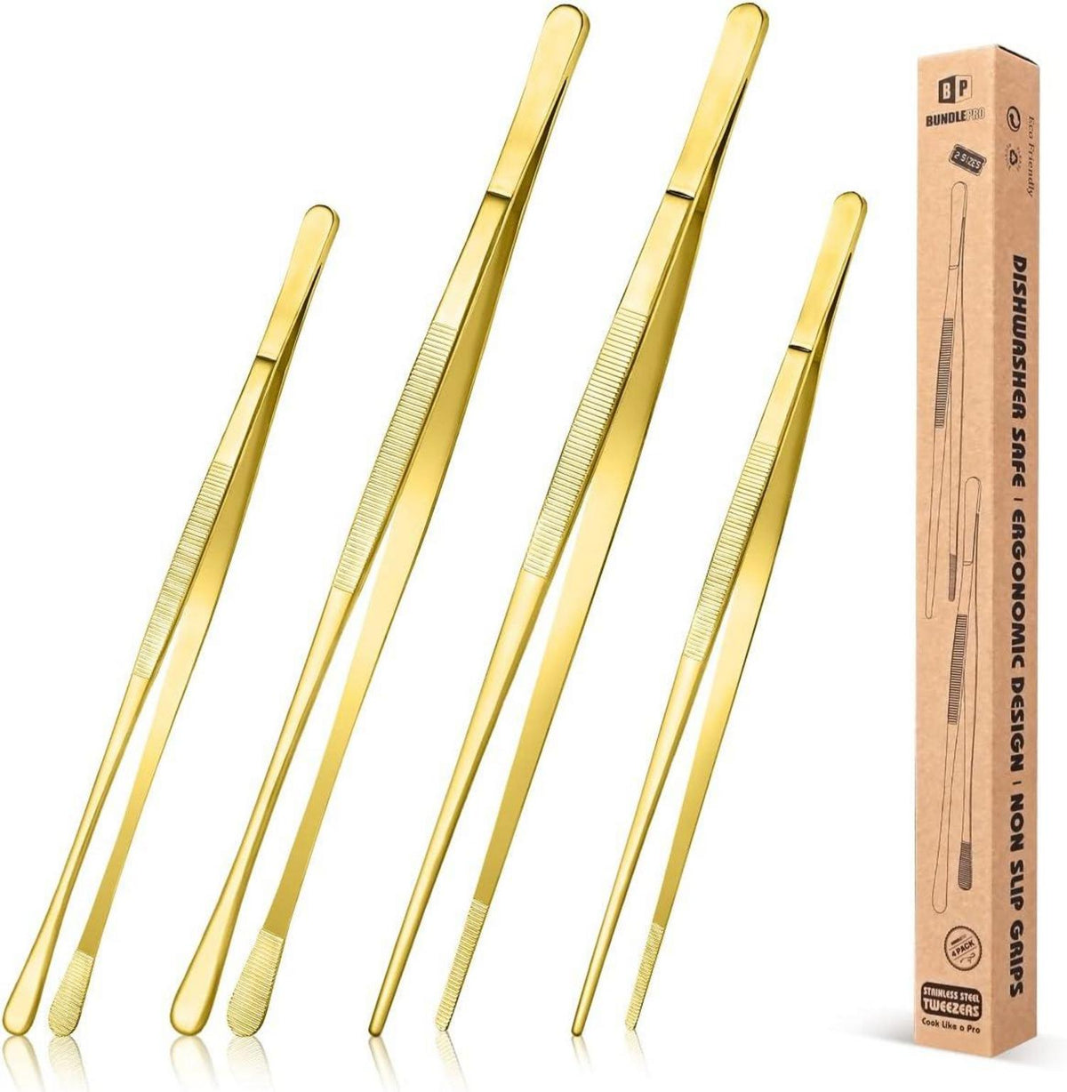 Pinzetten Set Edelstahl Gold Professionelle Küchenpinzette 4 Stk