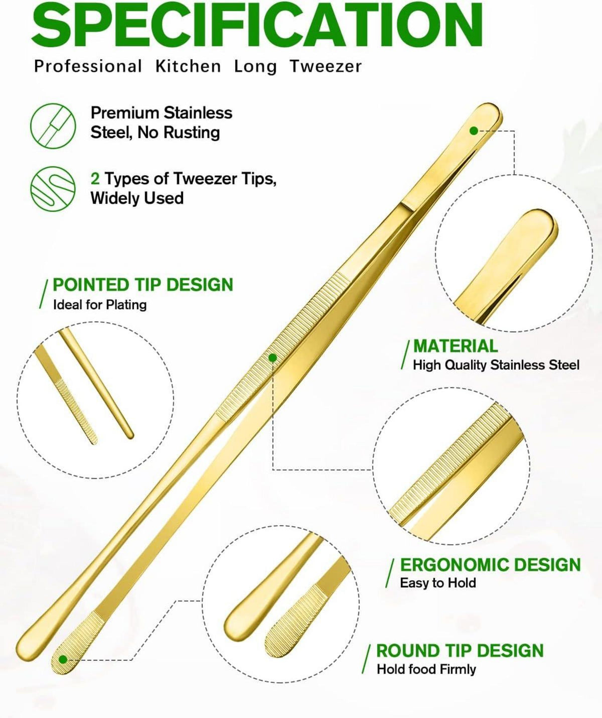 Professionelle Goldene Küchenpinzetten Set 12'' und 10'' - 4