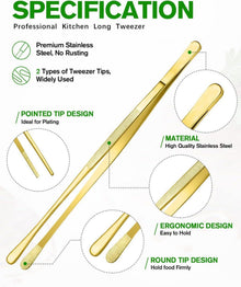 Professionelle Goldene Küchenpinzetten Set 12'' und 10'' - 4