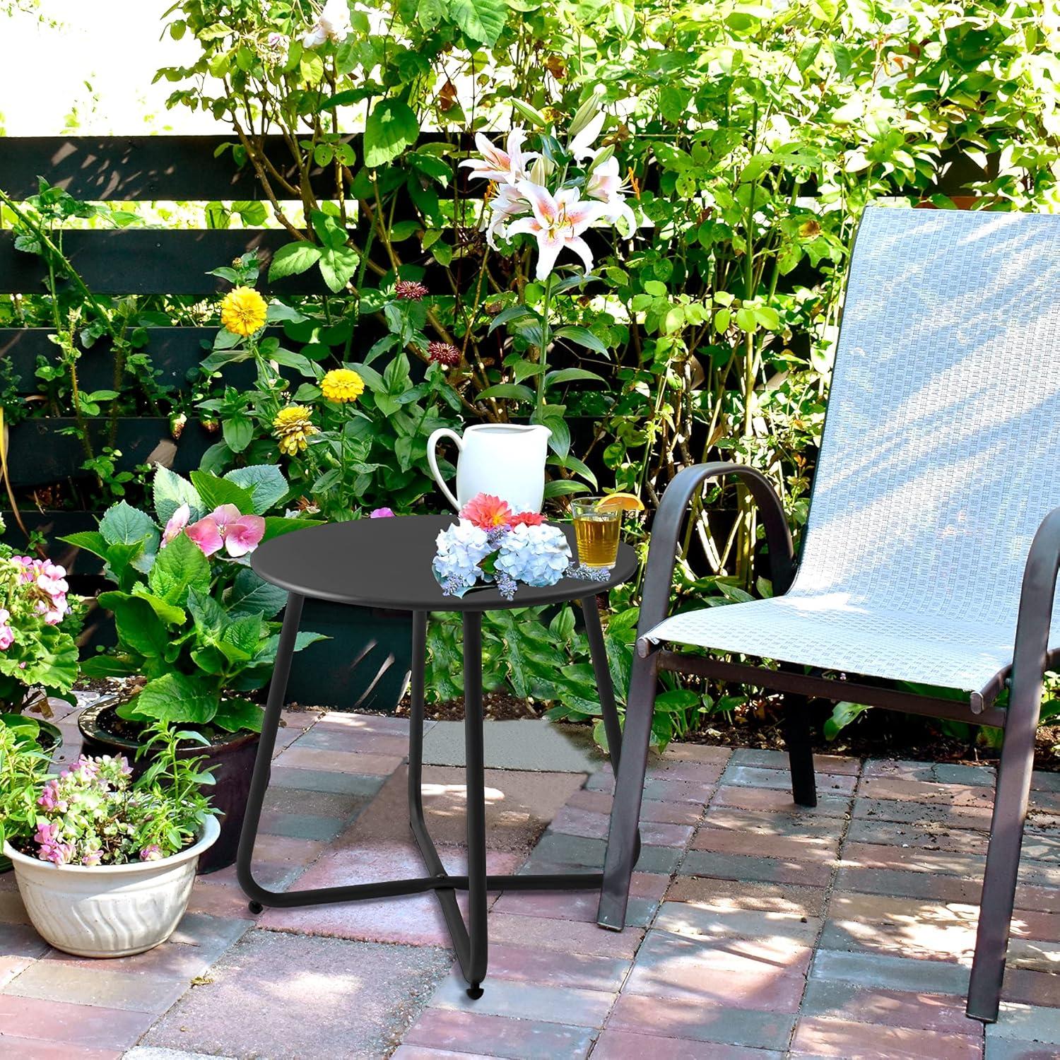Beistelltisch Metall Garten Rund Schwarz Verstellbare Tischbeine 45x45H cm