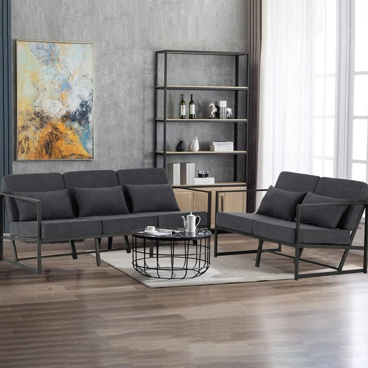 Mingone 3-Sitzer Sofa Dunkelgrau – Bequemes Lounge-Sofa
