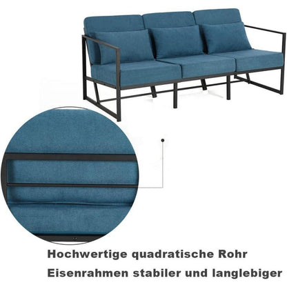 Mingone 3-Sitzer Sofa Blau – Gepolstert & Bequem für Wohnzimmer