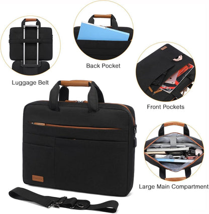 Laptoptasche 17 Zoll Herren Schwarz Wasserdicht Aktentasche USB-Ladeanschluss
