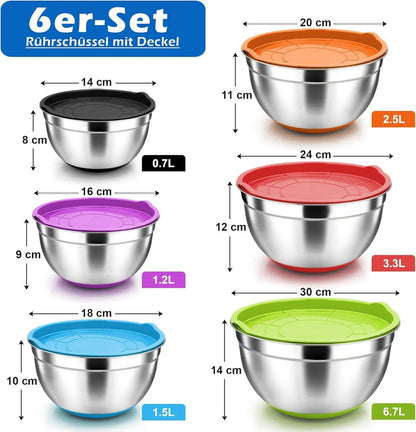 Herogo Edelstahl Rührschüssel Set 6er: Luftdichter