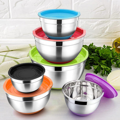 Edelstahl Rührschüssel Set 6er Luftdicht Stapelbar Bunt 6,7L/3,3L/2,5L