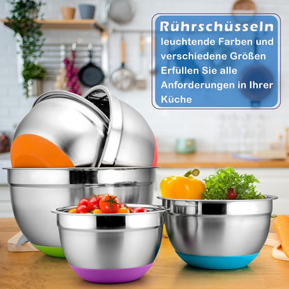 Rührschüssel Set Edelstahl mit luftdichtem Deckel rutschfest 6er Set