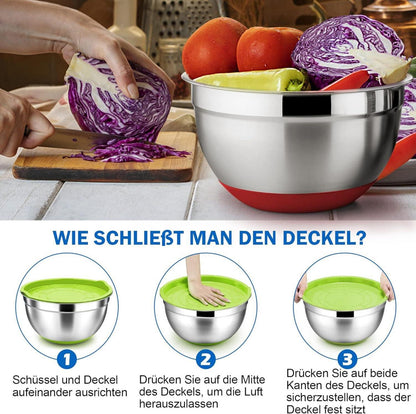 Edelstahl Rührschüssel Set 6er Luftdicht Stapelbar Bunt 6,7L/3,3L/2,5L