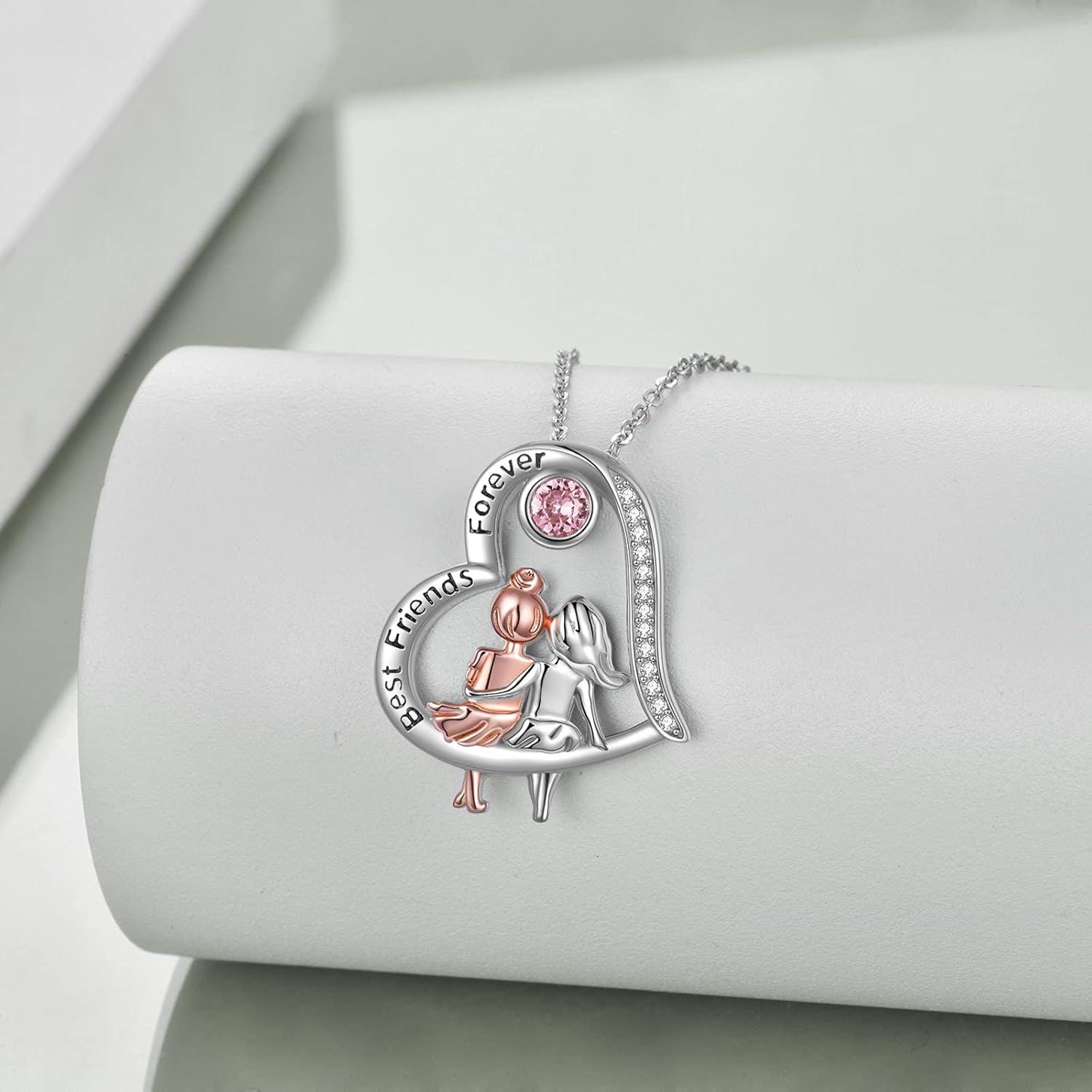 Freundschaftskette Sterling Silber Herz Anhänger Rosa 925