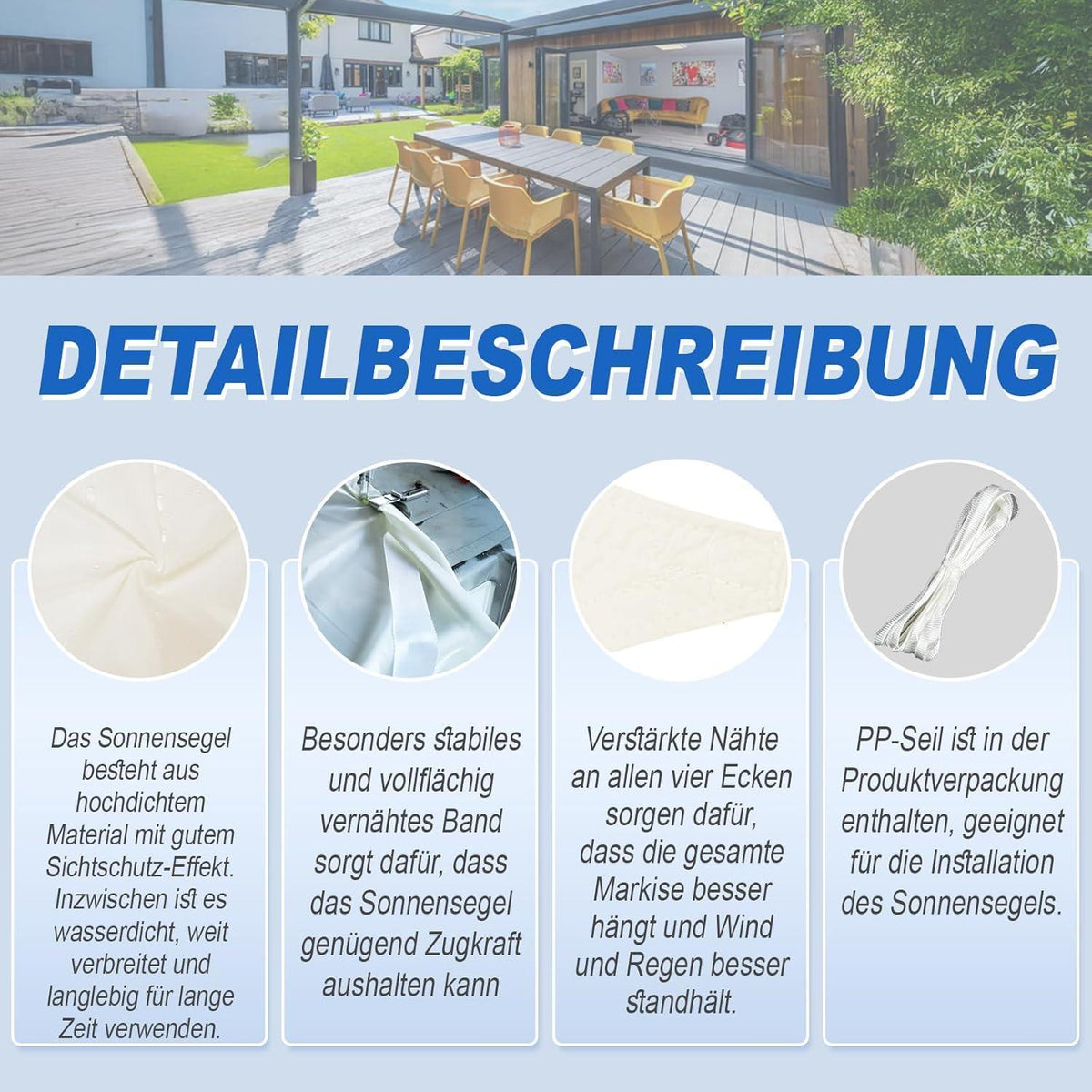 Wasserdichtes Sonnensegel Creme 3x3m UV-Schutz 95% für Garten
