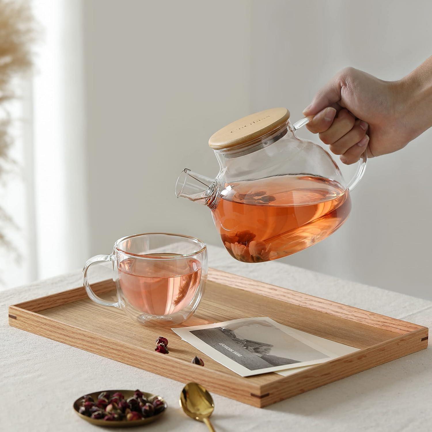 Teekanne Glas mit Siebeinsatz 900ML - Klare Glasteekanne für lose