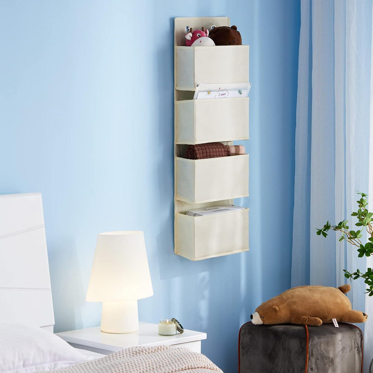 Hängeorganizer Beige 4 Taschen 2 Metallhaken Kleider Organizer