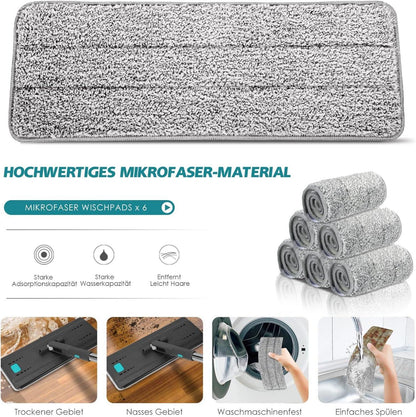Myiosus Wischmopp Set mit Eimer und 6 Wischpads - Bodenwischer Auswringfunktion