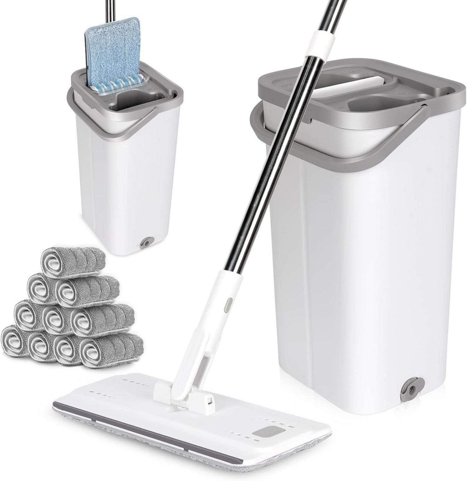 Bodenwischer Set mit Eimer, 10 Mikrofaser Mopp-Pads