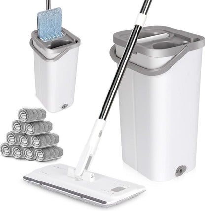 Bodenwischer Set mit Eimer, 10 Mikrofaser Mopp-Pads
