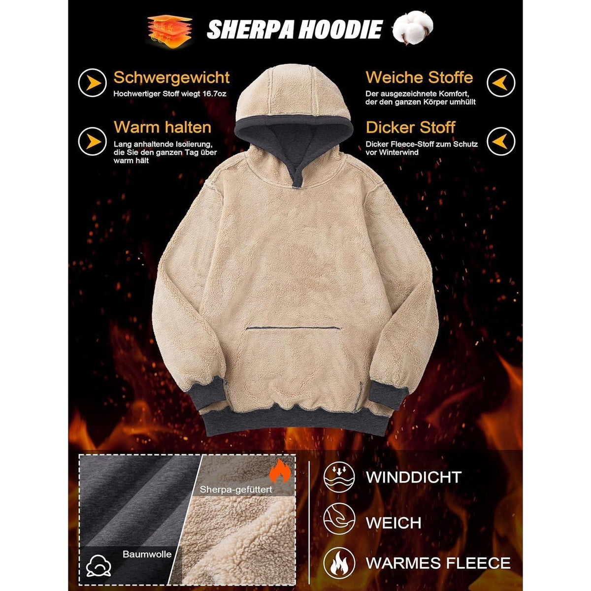 Gefütterter Kapuzenpullover Herren – Warm & Bequem Dunkelgrau