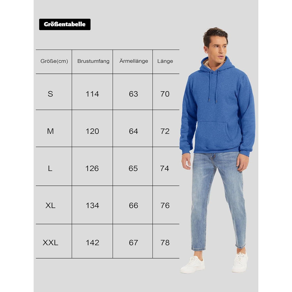 Gefütterter Kapuzenpullover Herren – Warm & Bequem in Grau/Blau