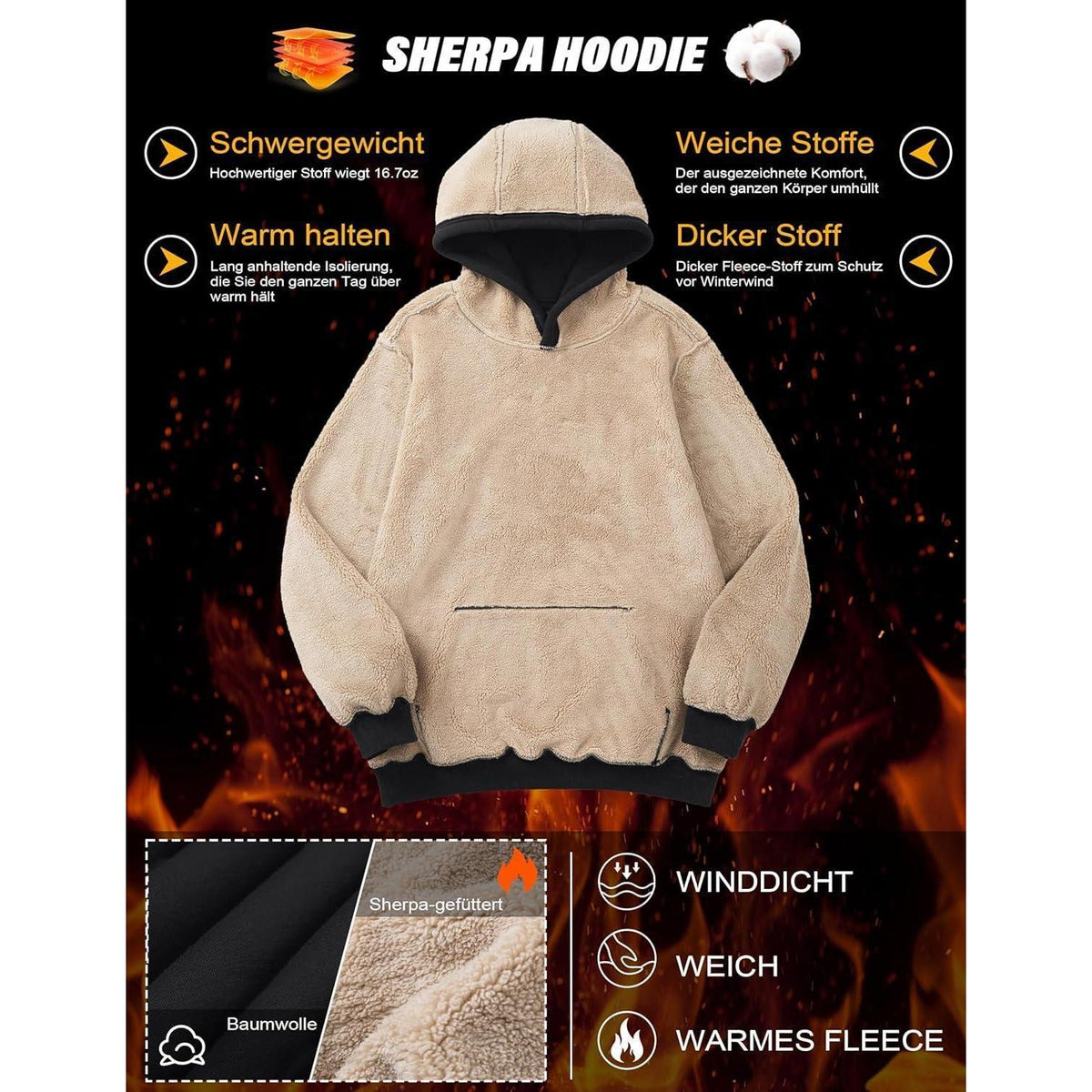 Gefütterter Kapuzenpullover Herren – Warm & Bequem in Schwarz