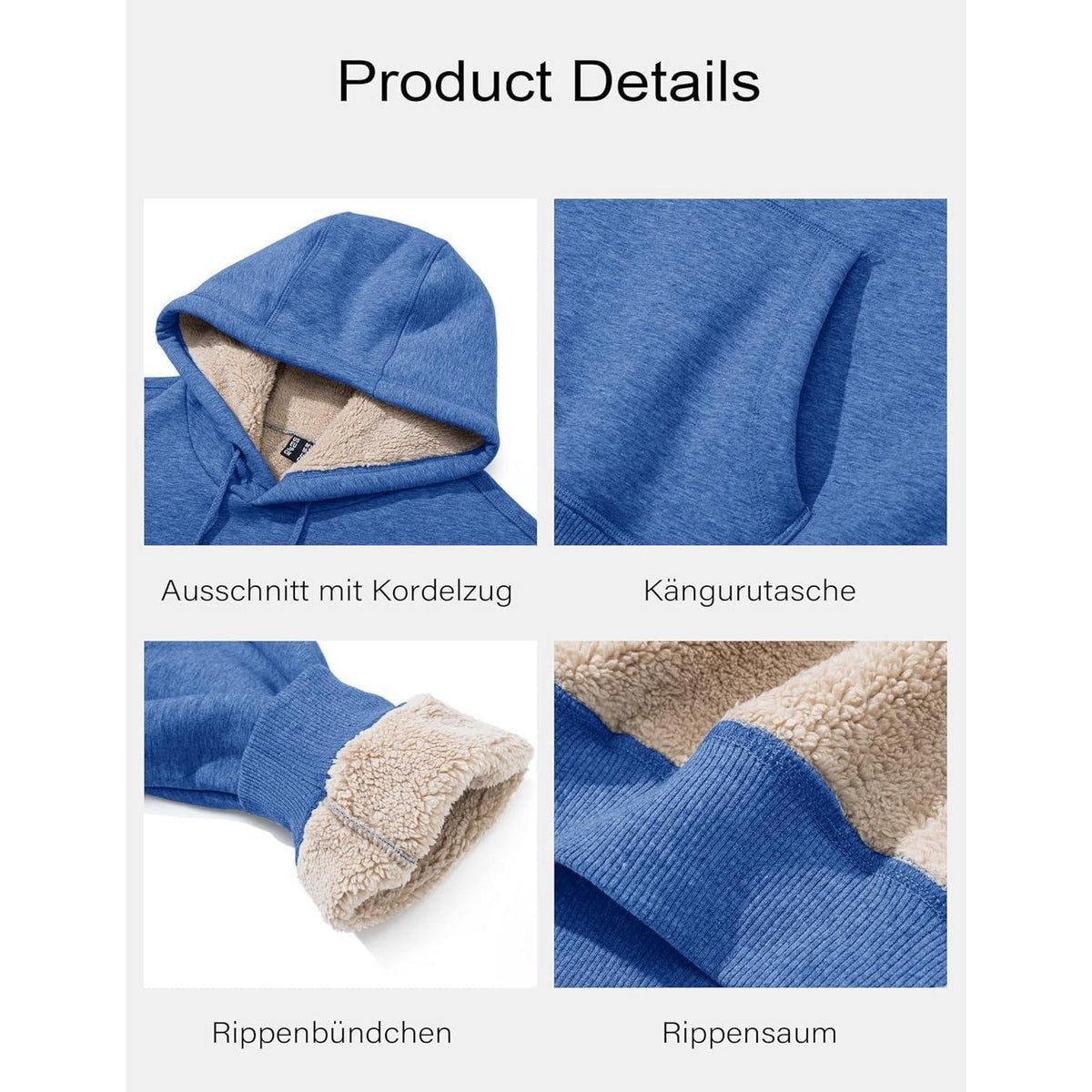 Gefütterter Kapuzenpullover Herren – Warm & Bequem Grau/Blau