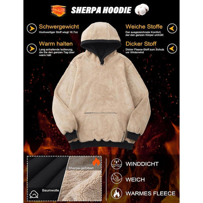 Herren Hoodie warm gefüttert mit Kängurutasche - Schwarz XL