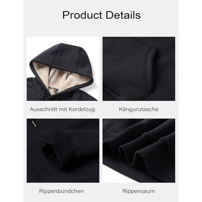 Herren Hoodie warm gefüttert mit Kängurutasche - Schwarz XL