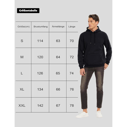 Herren Hoodie warm gefüttert mit Kängurutasche - Schwarz XL