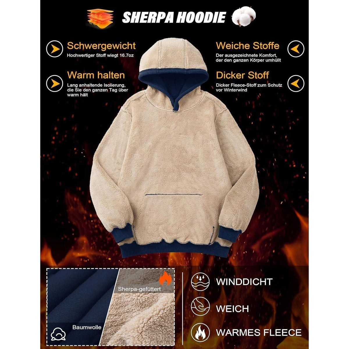 Gefütterter Kapuzenpullover Herren – Warm & Bequem Dunkelblau