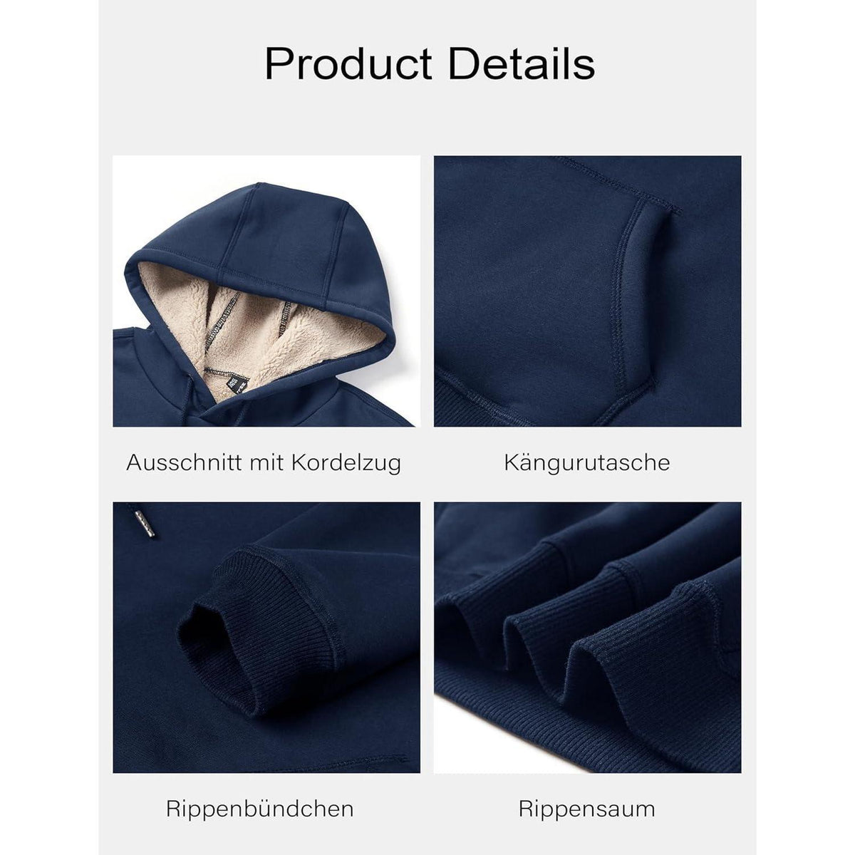Gefütterter Kapuzenpullover Herren – Warm & Bequem Dunkelblau