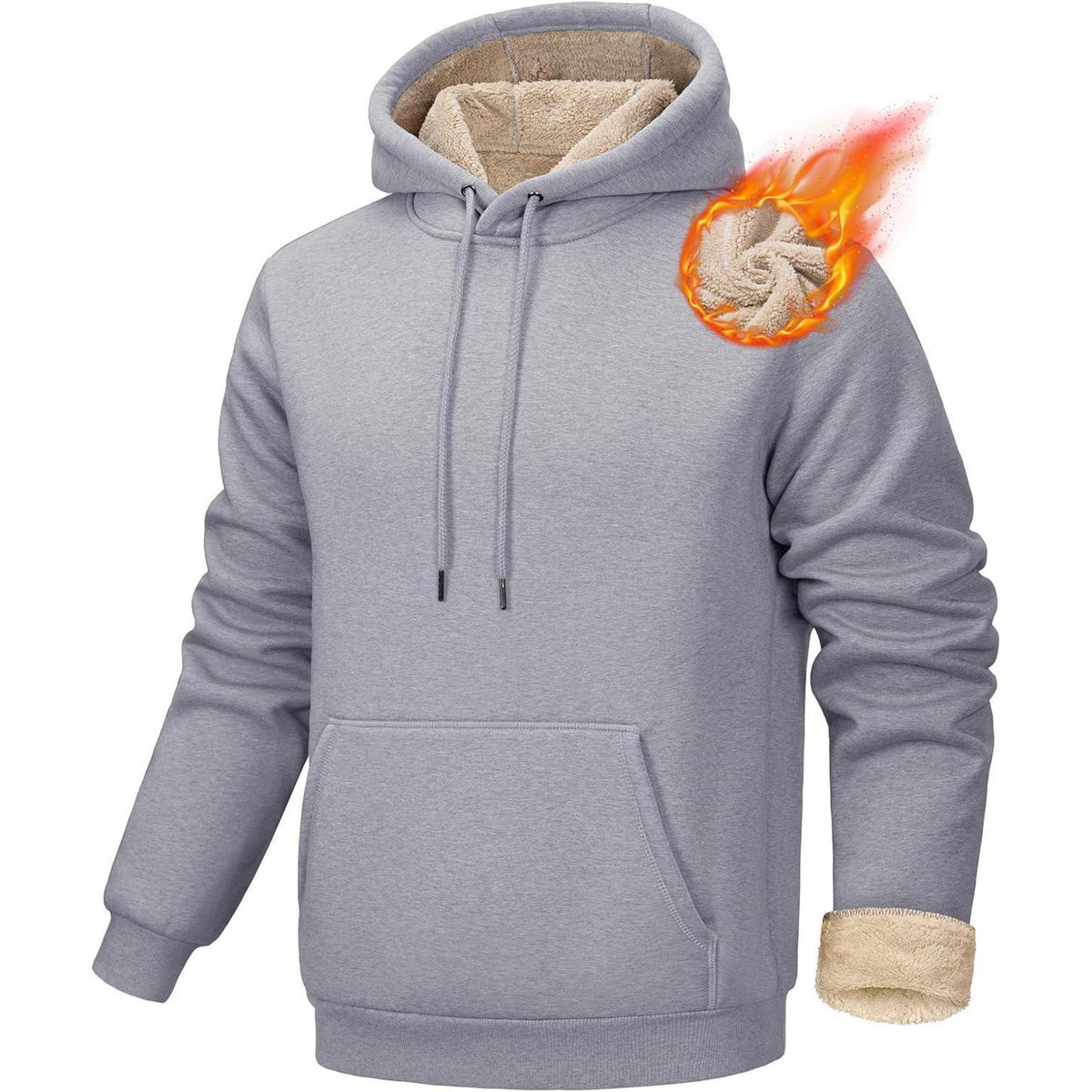 Warmer Herren Hoodie mit Fleece-Futter, Hellgrau, Größe XL