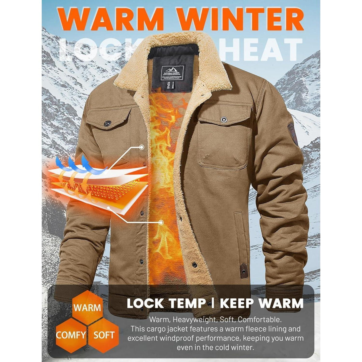 Herren Fleecejacke Winterparka mit 5 Taschen – Winddicht & Warm