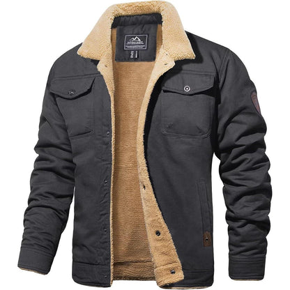 Herren Fleecejacke Winterparka mit 5 Taschen – Dunkelgrau