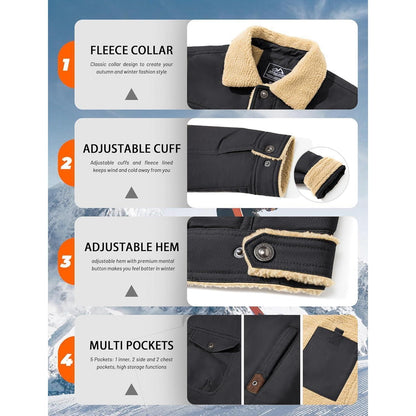 Herren Fleecejacke Winterparka Dunkelgrau mit 5 Taschen