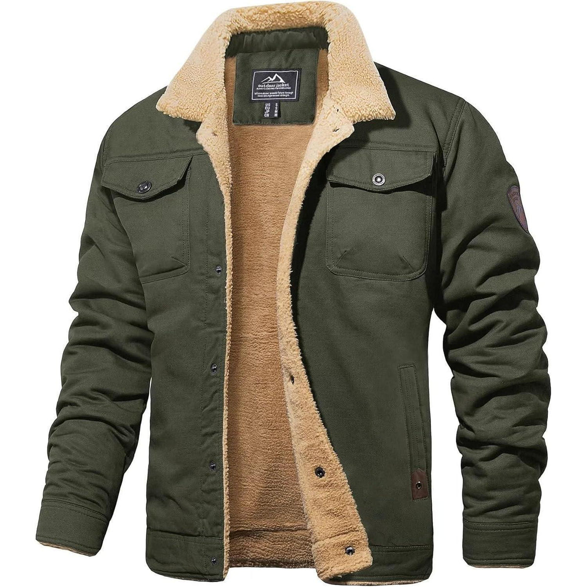 Herren Fleecejacke Winterparka mit 5 Taschen – Armeegrün