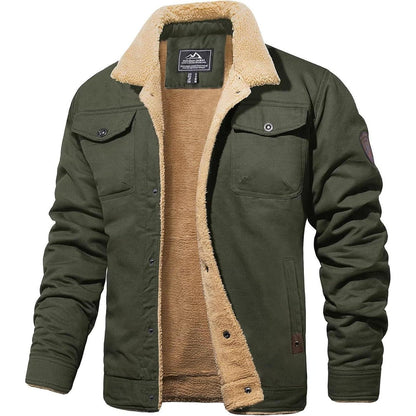 Herren Fleecejacke Winterparka mit 5 Taschen – Armeegrün