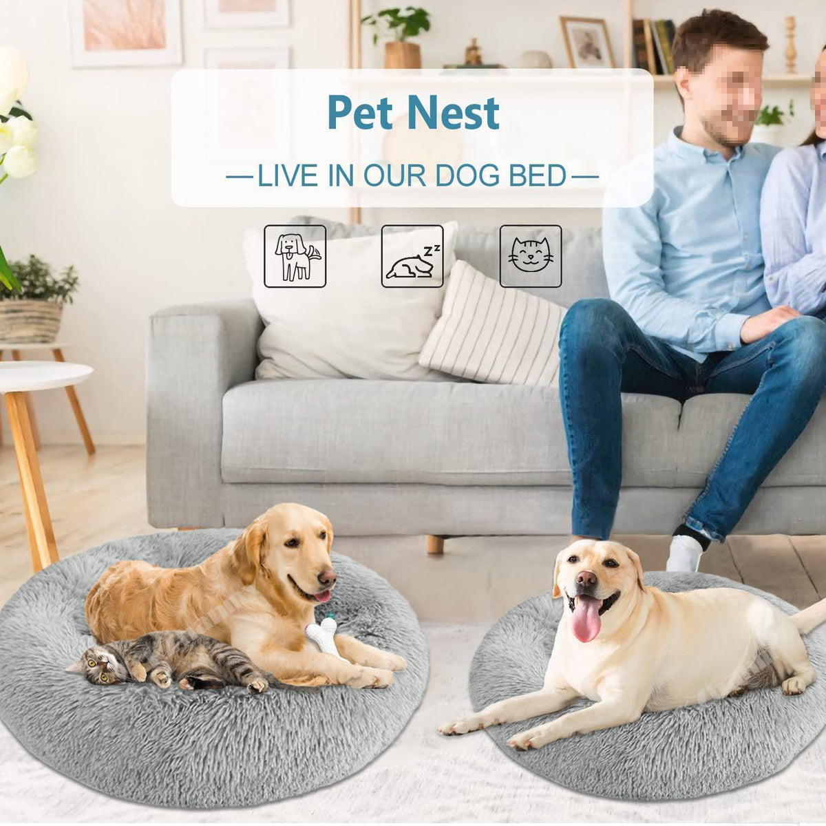 Rundes Hundebett Flauschig Donut – Bequemes Hundesofa 5XL