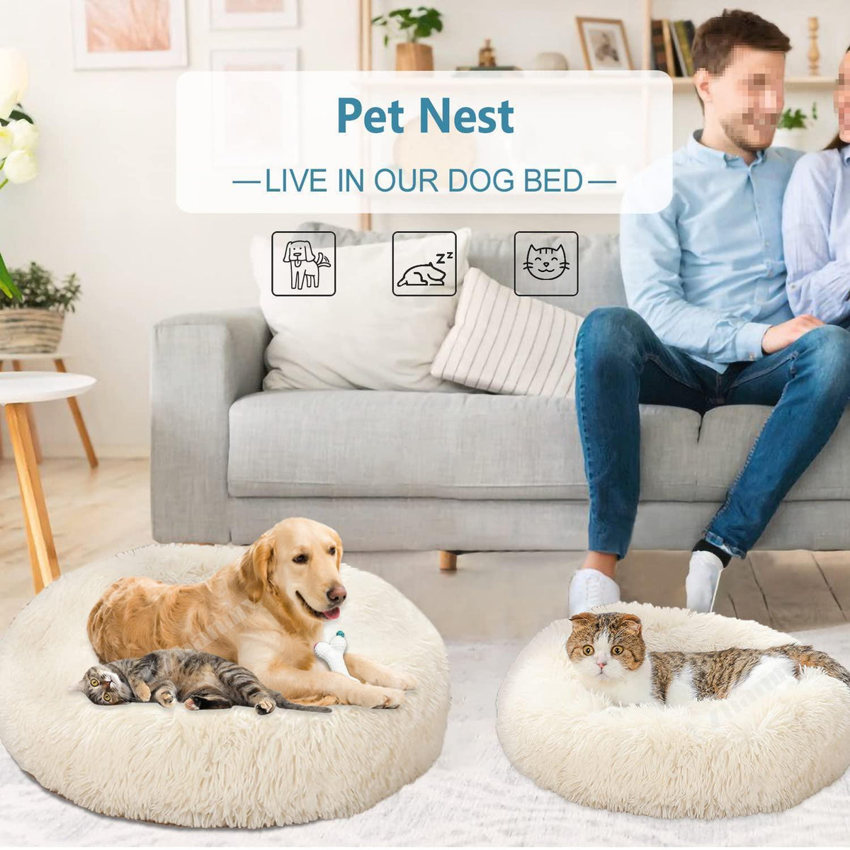 Rundes Hundebett Flauschig Donut – Bequemes Hundesofa in 12 Farben