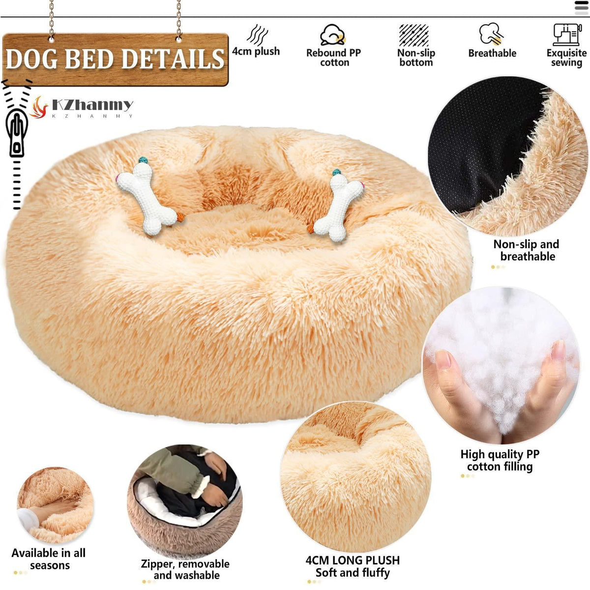 Rundes Hundebett Flauschig Donut – Bequemes Hundesofa XL Beige