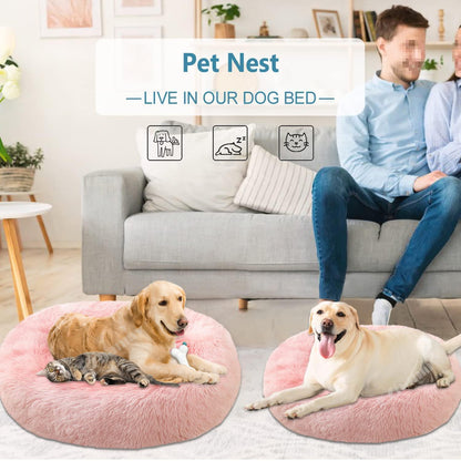Rundes Hundebett Flauschig Donut – Bequemes Hundesofa in Rosa
