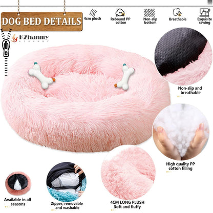 Rundes Hundebett Flauschig Donut – Bequemes Hundesofa in Rosa