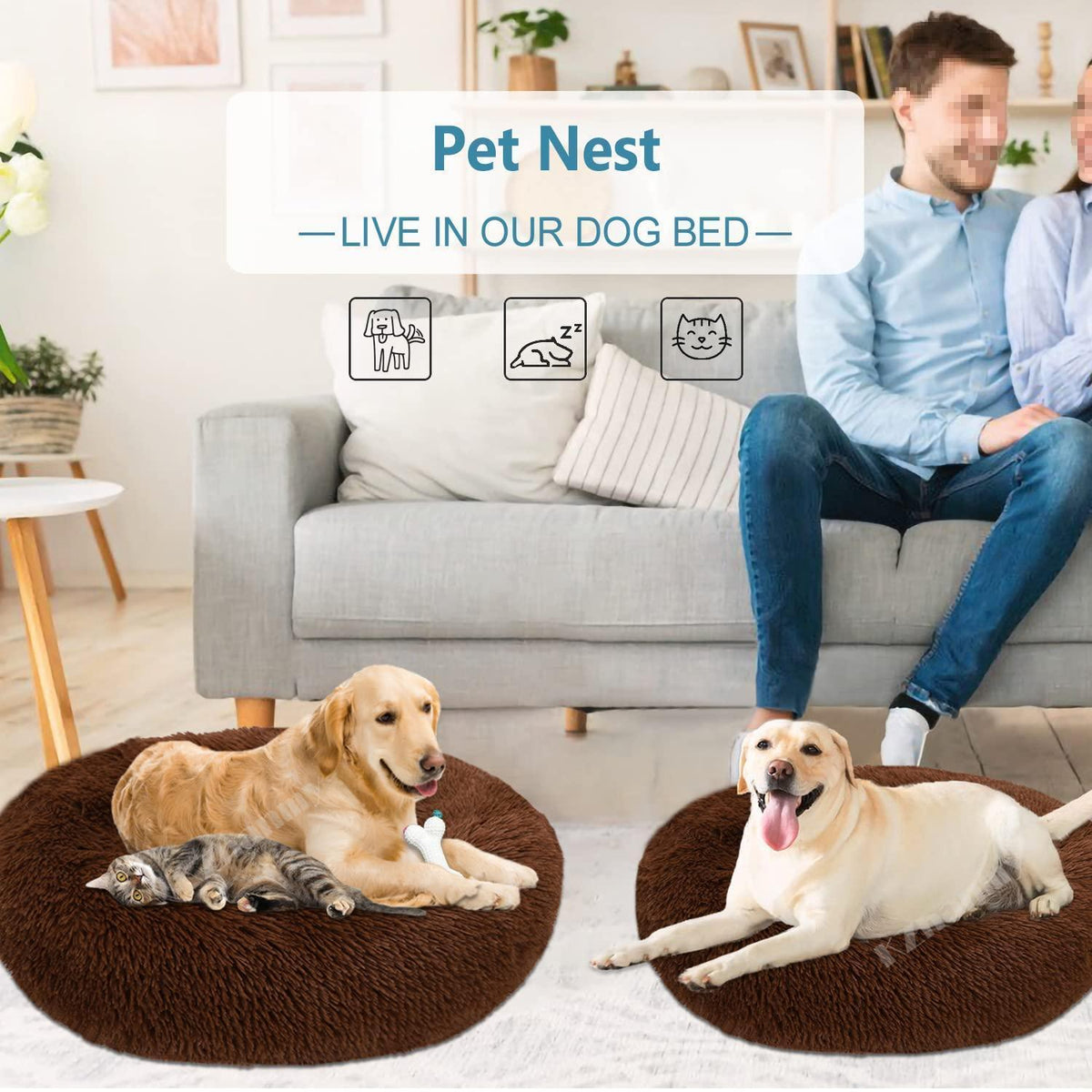 Rundes Hundebett Flauschig Donut – Bequemes Hundesofa in 12 Farben