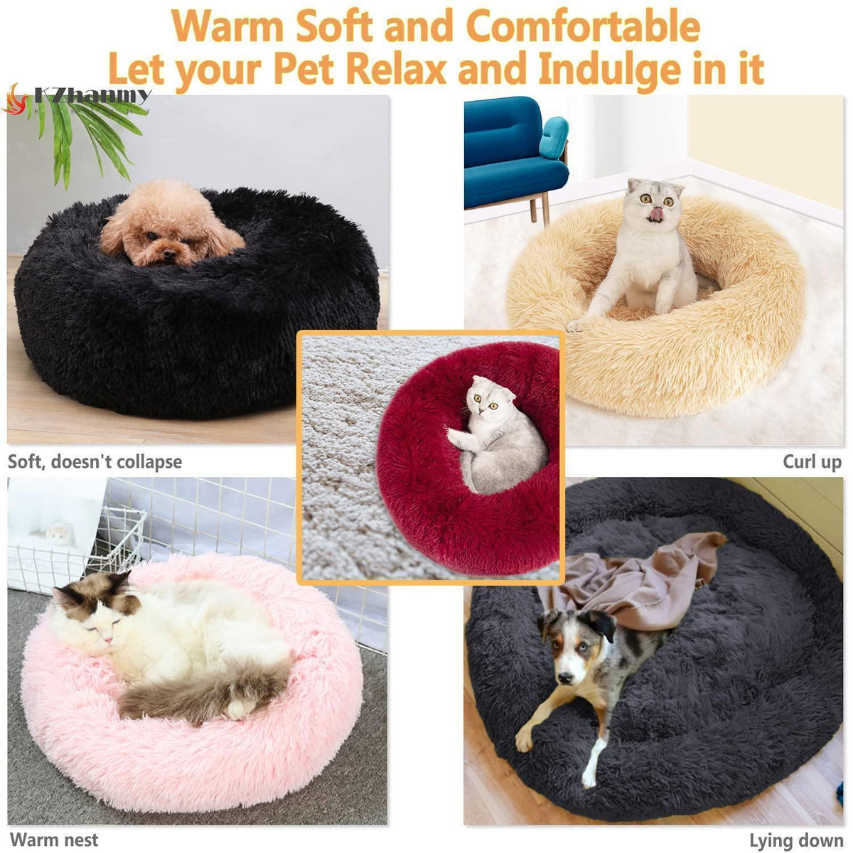 Rundes Hundebett Flauschig Donut – Bequemes Hundesofa 3XL Rot