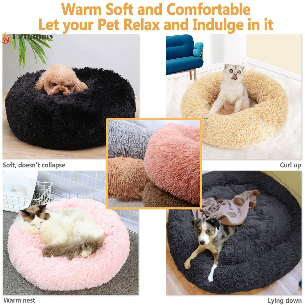 Rundes Hundebett Flauschig Donut – Bequemes Hundesofa 3XL Dunkelbraun
