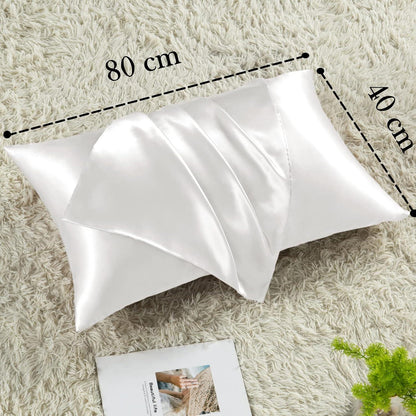 Satin Kissenbezug 2er Set Weiß 40x80 mit Haargummis