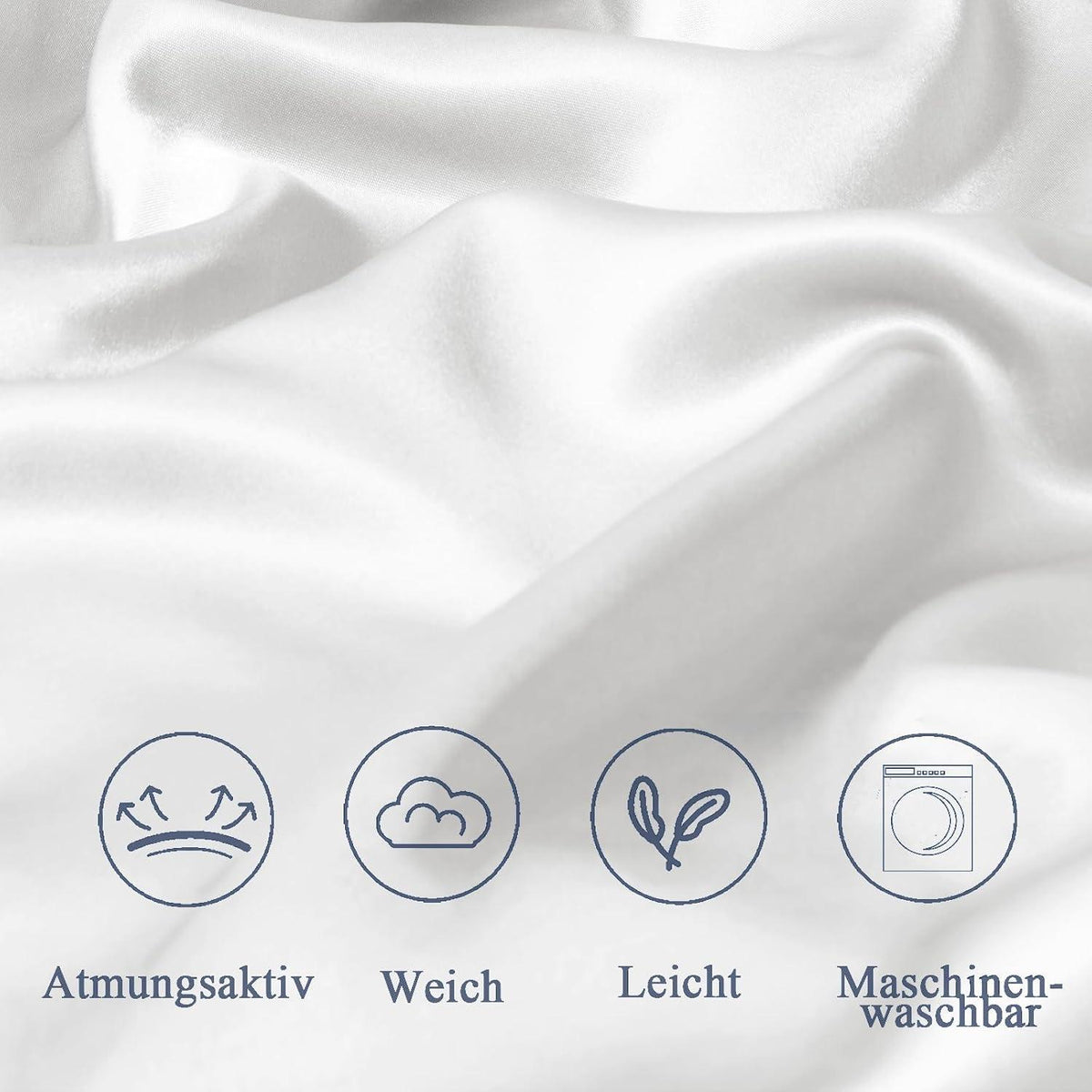 Satin Kissenbezug 80x80 2er Set Weiß Weich Seidig Reißverschluss