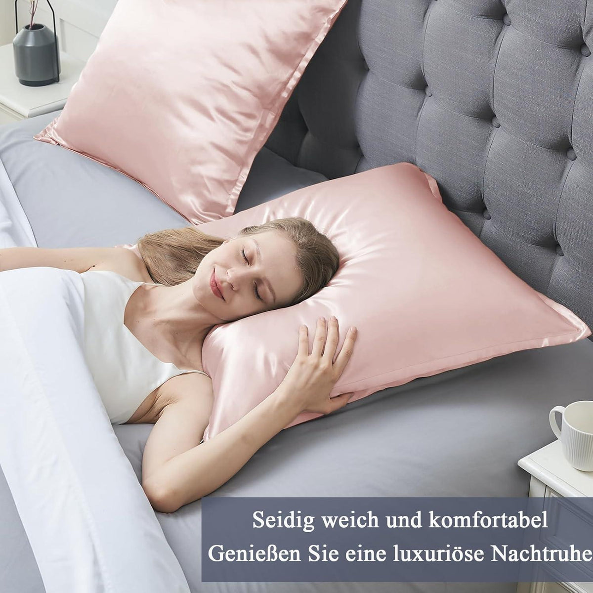 Satin Kissenbezug Rosa 80x80 2er Set Reißverschluss Weich